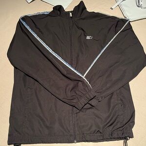 STARTER Black Windbreaker with Blue and Gray Stripes